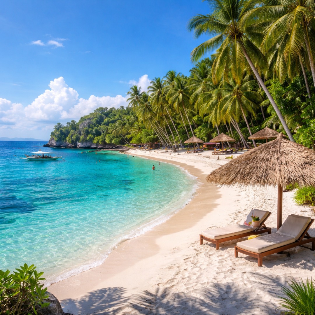 Palm-lined tropical coast