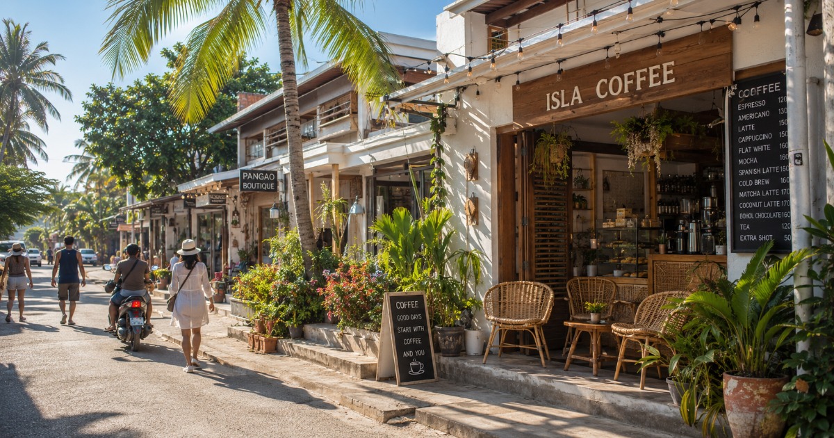 Panglao beachside commercial street with open shopfronts