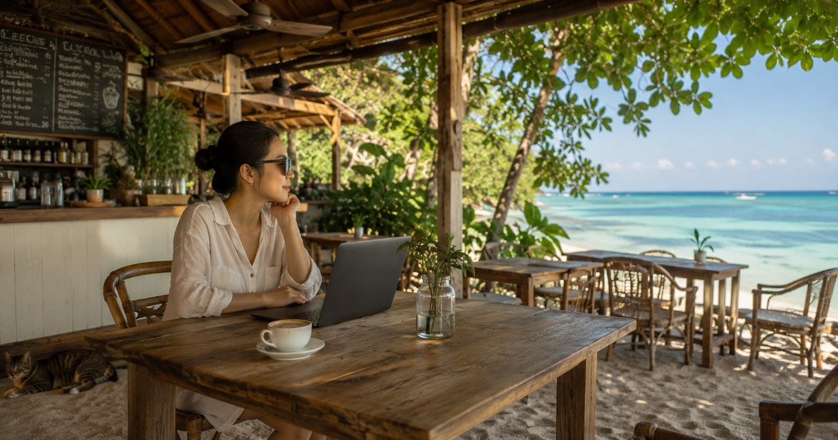 Panglao beachfront cafe scene with tropical setting